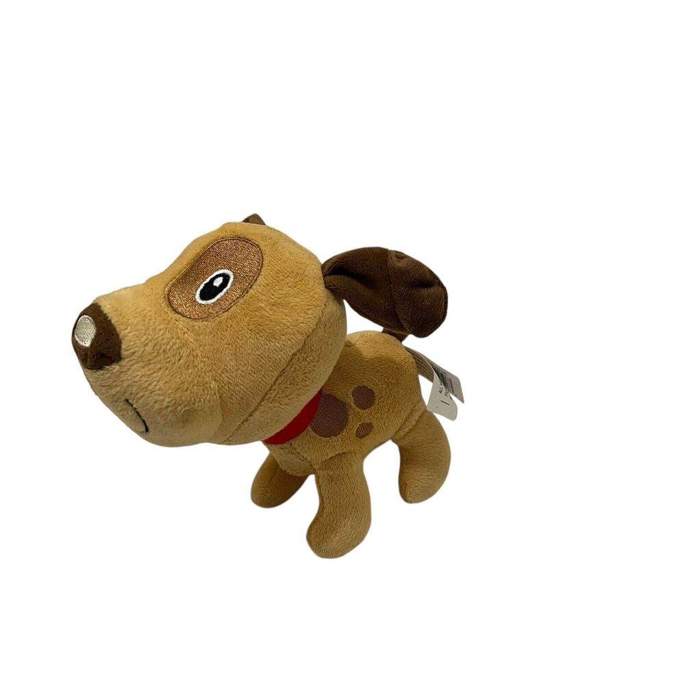 Walmart Puppy Dog Plush Tan Brown Spots Big Head Red Collar 7" Standing Spot